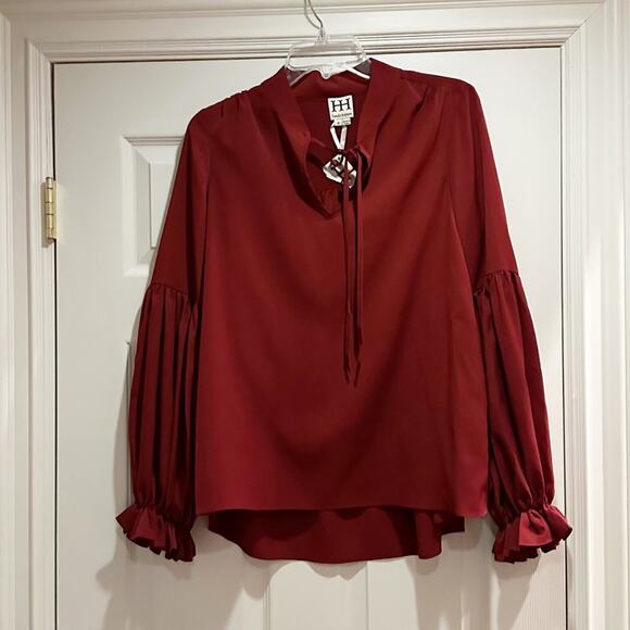Haute Hippie Top Shirt Blouse statement Balloon Sleeve NWT NEW maroon boho Small - Picture 11 of 15